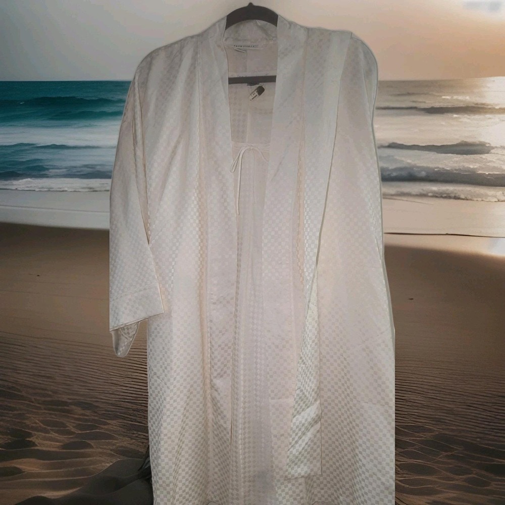 Vintage VTG Silk Robe Gown Peignoir Set Cream Ivory Sz XL 80s Bridal Luxury New